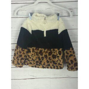 Le‎ Moda Girls 2T Teddy Leopard Pullover Colorblock Fleece Kangaroo Pouch Boho